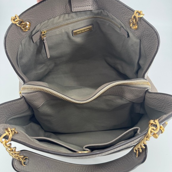 Tory Burch Chelsea Slouchy Tote in Grey Heron Pebbled Leather Shoulder Bag - Picture 11 of 15